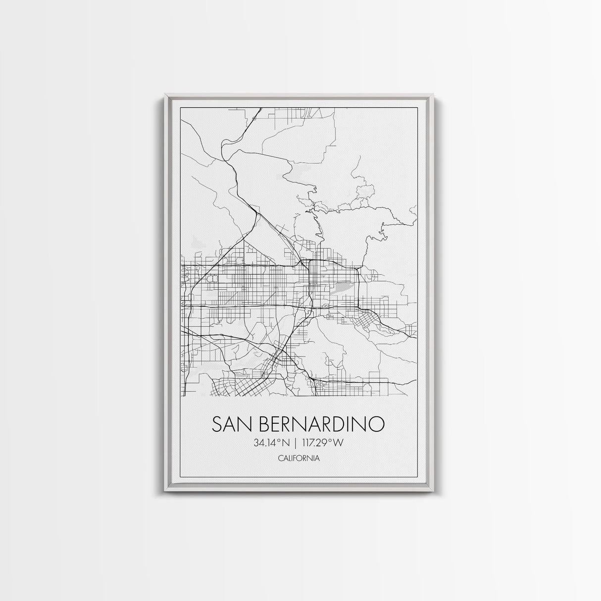 San Bernardino Street Map, California Map, City Map Print, Minimalist Art, Wall Art, Canvas Print, Unique Wall Décor, Friends Gift,