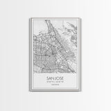 San Jose Street Map, California Map, City Map Print, Minimalist Art, Wall Art, Canvas Print, Girl Graduation Gift, Game Room Wall Art