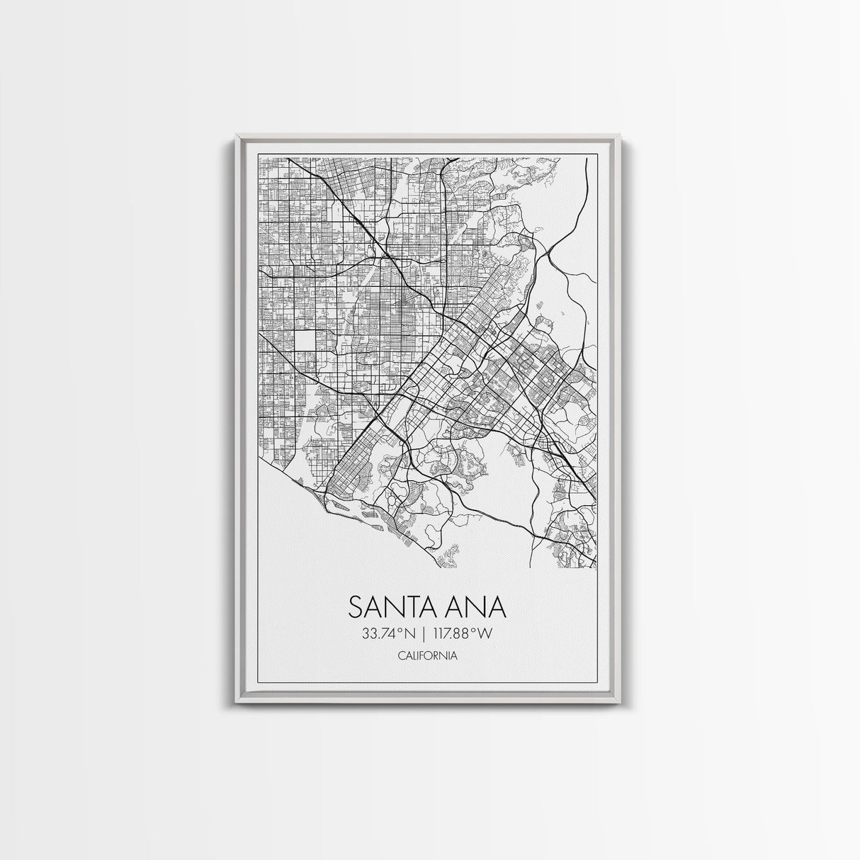 Santa Ana Street Map, California Map, City Map Print, Minimalist Art, Wall Art, Canvas Print, Living Room Décor, Adventure Gifts, Travel Art
