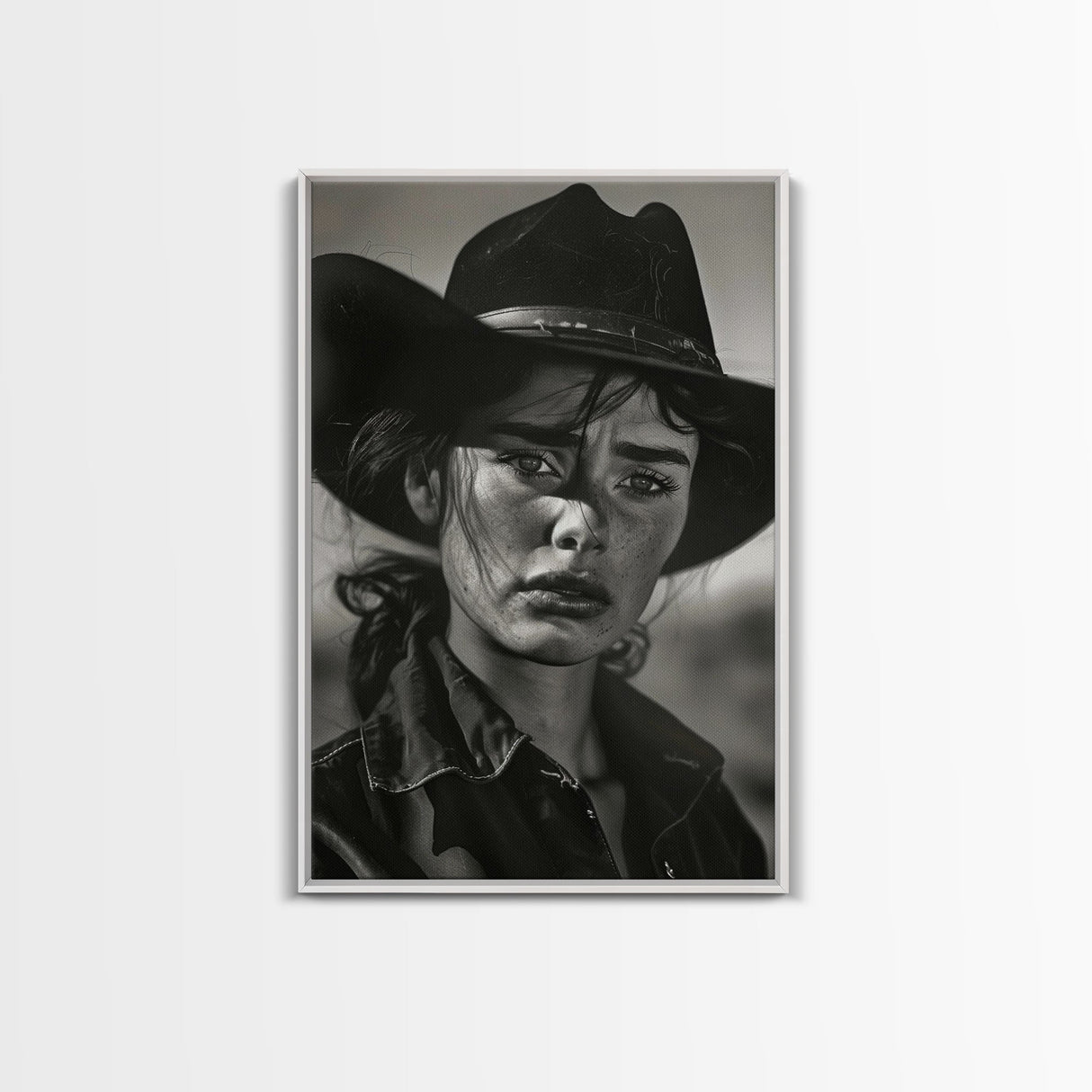 Intense Black and White Portrait of a Female Cowboy for Western Wall Art, Canvas Prints, Rustic Home Decor, Living Room Art, Bedroom Art