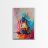 Brightly Painted Oil Lamp - Framed Canvas Print, Vibrant Western Art, Rustic Lamp Wall Art for Living Room Decor