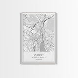 Zurich Street Map, Switzerland Map, Europe City Map Print, Minimalist Art, Wall Art, Canvas Print, Travel Art, Wall Hanging, Honeymoon Gift