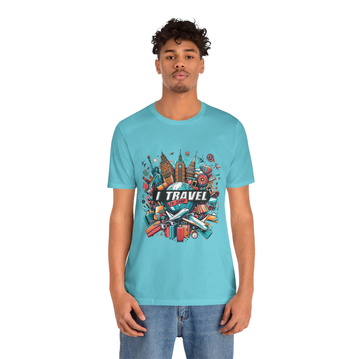 Camiseta a todo color "Viajo Para Comprar" 