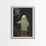 Cute Ghost Painting, Ghost In The Rain, Vintage Canvas, Art Canvas Print, Dark Academia, Haunting Ghost, Cute Halloween Decor