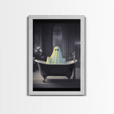 Funny Ghost In a Bathtub Halloween Decor, Halloween Art Canvas Print, Spooky Ghost Wall Art, Fall Decoration, Halloween wall decor