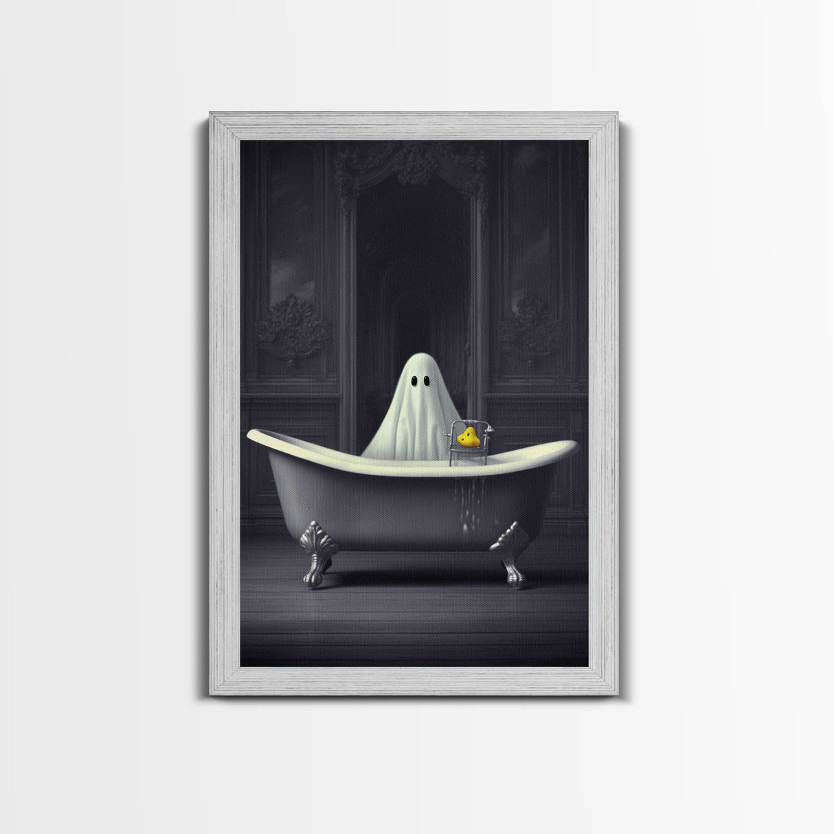 Ghost Bathroom Canvas, Dark Romantic Ghost Standing in Bathroom Creepy,  Ghost in the Bath tub Wall Art Halloween Canvas, Funny Halloween