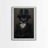 Cute Renaissance Cat, Black Cat Print, Goth Home Decor, Art Canvas Print, Dark Academia, Gothic Victorian, Halloween Decor, Witch Familiar