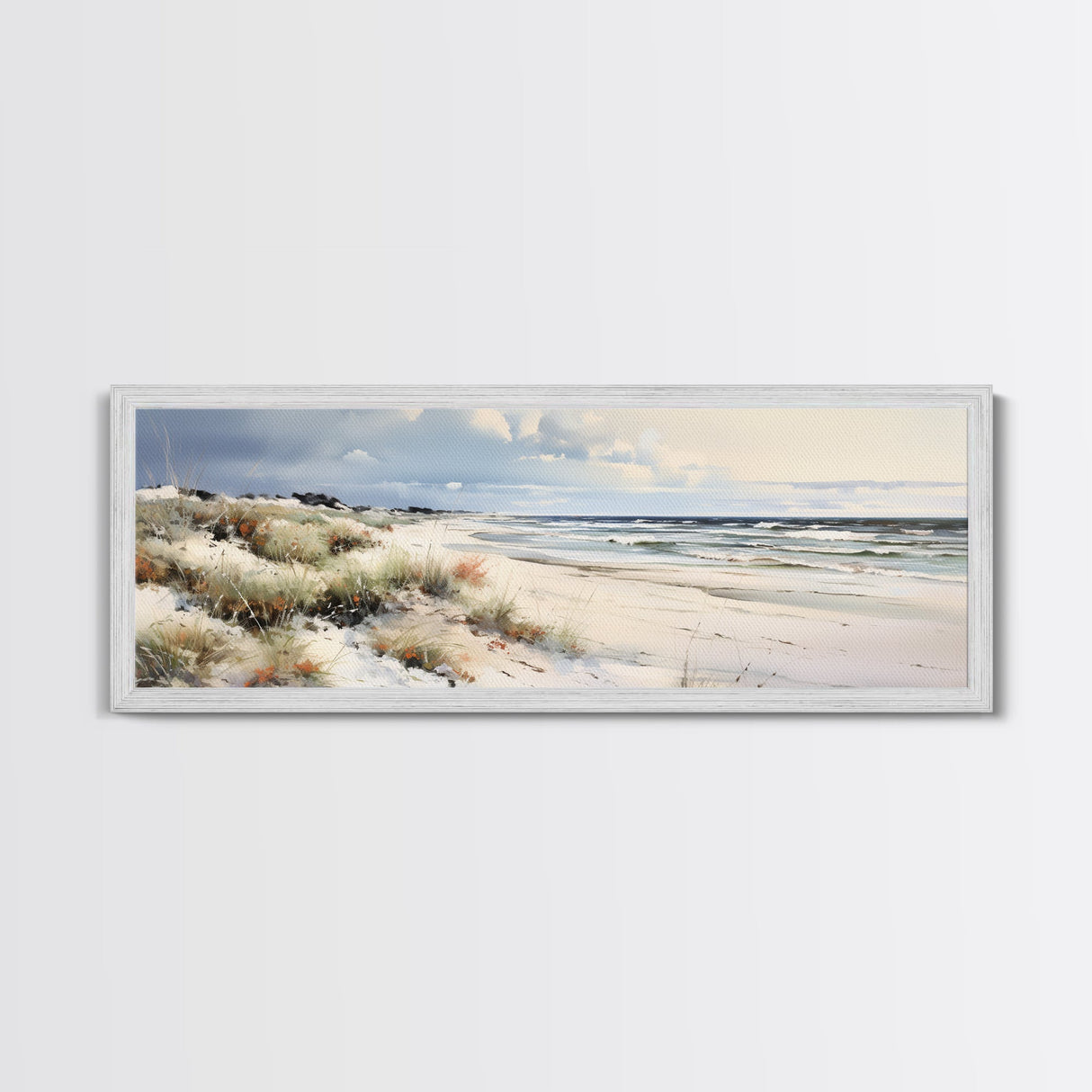 Panoramic Ocean Beach canvas prints Sea landscape Nautical photo Coastal Framed Art Sea wave canvas Extra large wall art Ready to hang