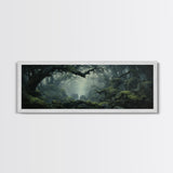 In The Forest - Ready To Hang Panoramic Foggy Pine Forest Canvas Wall Art, Nature Wall Art, Misty Green Forest Print, Modern Home Decor