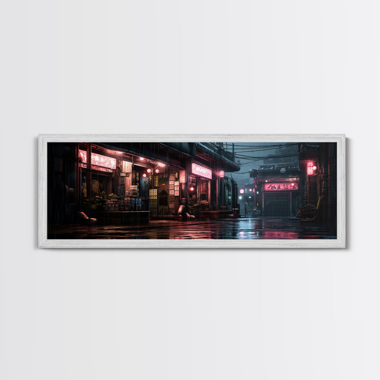 Panoramic Tokyo Streets Wall Art, Framed Canvas Print, Retro Style Japanese Painting, Winter Decor, Panoramic Art, office décor, room décor