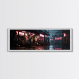 Panoramic Tokyo Streets Wall Art, Framed Canvas Print, Retro Style Japanese Painting, Winter Decor, Panoramic Art, office décor, room décor