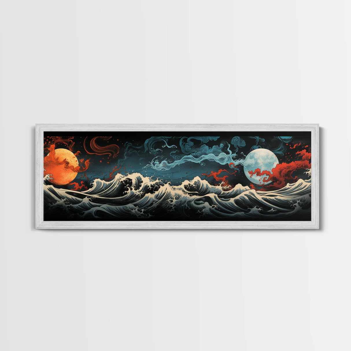 Hokusai Inspired Wall Art, Framed Canvas Print, Japanese Inspired Wall Art, Gift For Him, Minimalist Art, Wall Decor