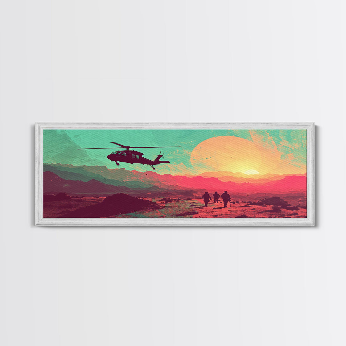 Sunset In The Iraqi Desert - OIF Art - Blackhawk Dustoff - Framed Canvas Print - Veteran Art - OEF, Operation Iraqi Freedom, Retro Military