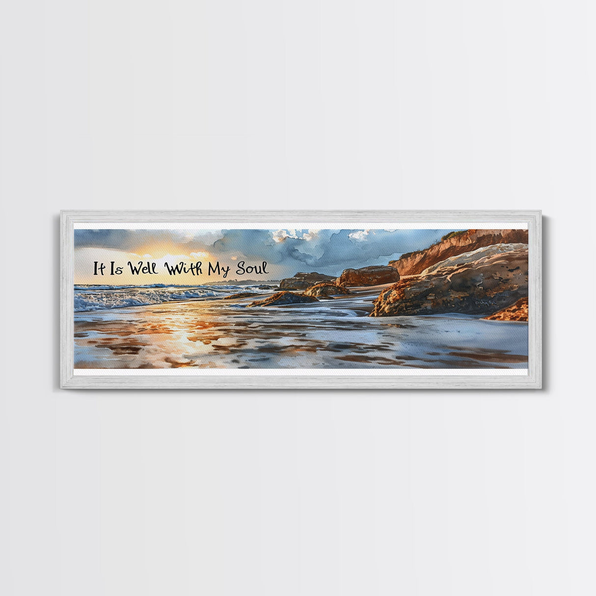 It Is Well With My Soul Beach & Coastal Canvas Wall Art, Christian Wall Art, Coastal Beach Painting, Farmhouse Beach Coastal Wall Art
