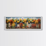 Boston Row Houses - Framed Canvas Print - Colorful Wall Art - Panoramic Print - Boston In The 1800s