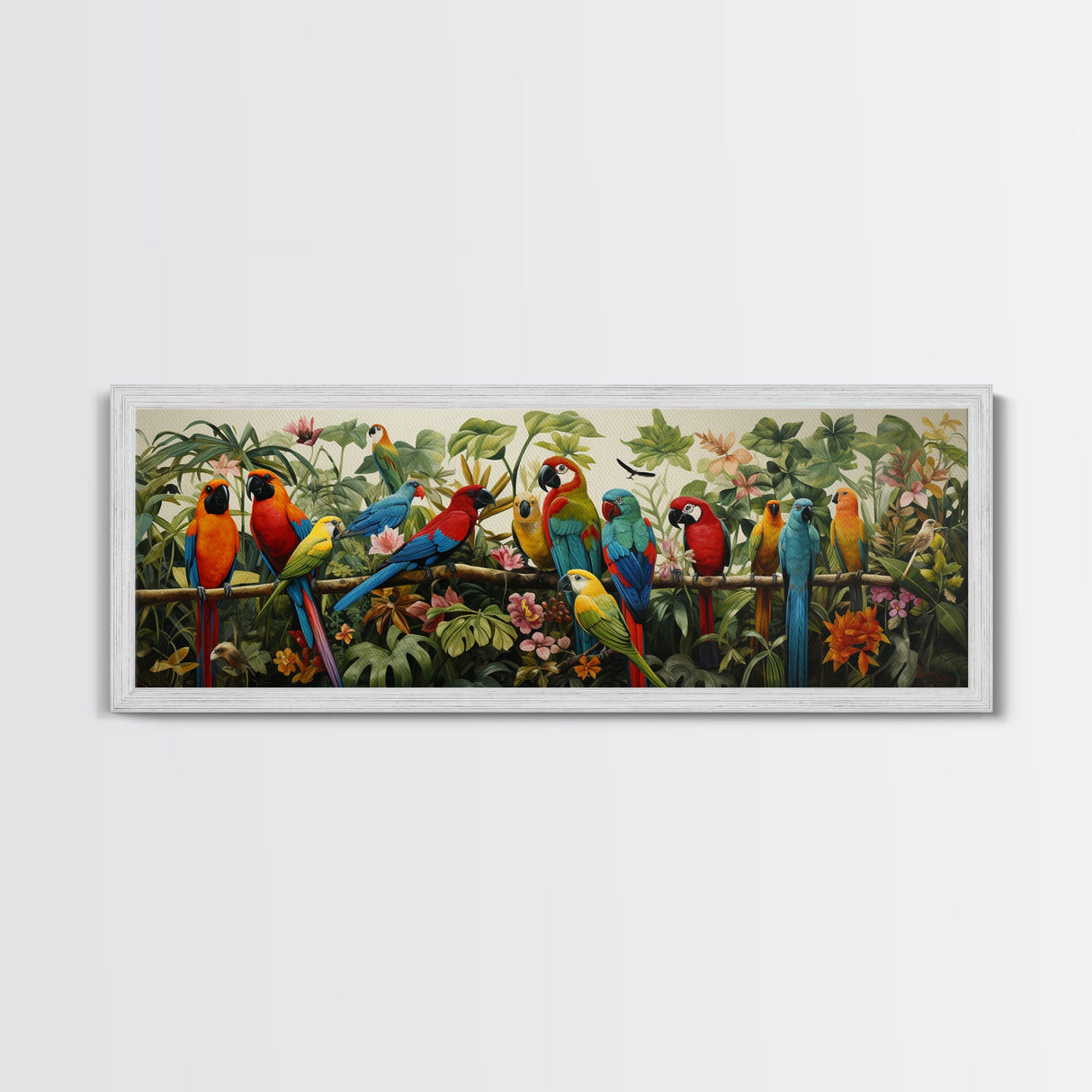 Birds Of Paradise, Parrot Print, Tropical Art, Framed Canvas Print, Beautiful Above Sofa Wall Art, Guest Room Decor