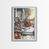 The Rocking Chair, Framed Canvas Print, Fall Decor, Christmas Plaid Art, Country Christmas Decor, Merry Christmas, Minimalist Art