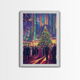 Elegant Christmas Ball Scene with Large Decorated Tree and Holiday Party, Perfect for Framed Canvas Print and Christmas Wall Art