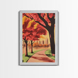 Canvas Print of City Park with Autumn Trees and Path, Seasonal Wall Art, Modern Farmhouse Decor, Best Gift Idea, Fall Cityscape Art