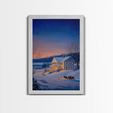 Cozy Snowy House Winter Landscape Framed Canvas Print Wall Art Christmas Decor, Country Christmas Art Gift, Winter Wonderland Art