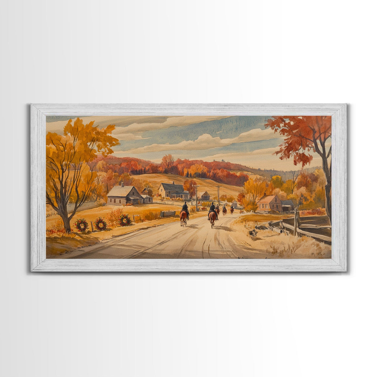 Framed Canvas Print Autumn Cowboy Riders in Fall Colors, Perfect Autumn Decor, Rustic Western Wall Art, and Seasonal Fall Wall Print