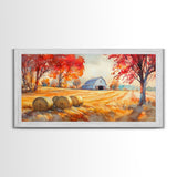 Rustic Autumn Farmhouse Scene Framed Canvas Print Fall Country Landscape with Barn Seasonal Wall Art Farmhouse Decor Holiday Gift 2024