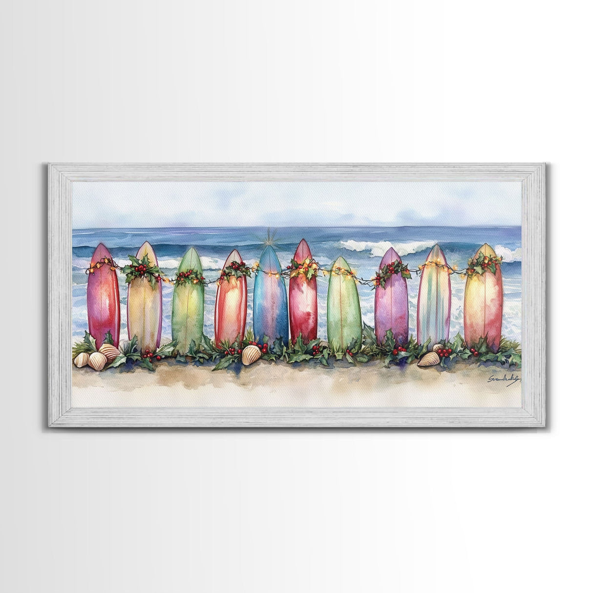 Christmas beach art, tropical Christmas decor, Christmas wall art, canvas print, beach Christmas decor, holiday wall art