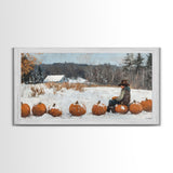 Cowboy Sipping Coffee Autumn Decor Framed Canvas Print Perfect Above Sofa Wall Art Western Home Decor Moody Fall Artwork Rustic