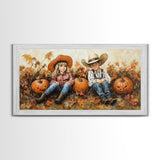 Framed Canvas Print Cowboy On Horse Overlooking Fall Mountain Peaks Western Horse Rider Autumn Scenic Wall Art Fall Colors