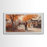 Cowboy in green jacket, snow-capped mountains trees, Framed Canvas Print, tall western Christmas wall art, winter decor, colorful landscape
