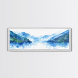 Reflections - Foggy Mountain Morning - Watercolor Painting Print - Wood Framed Wall Art - Panoramic Painting