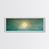 Eclectic Art Deco Sunburst Framed Canvas Print, Boho Style Wall Art, Emerald Green and Gold Extra Wide Art
