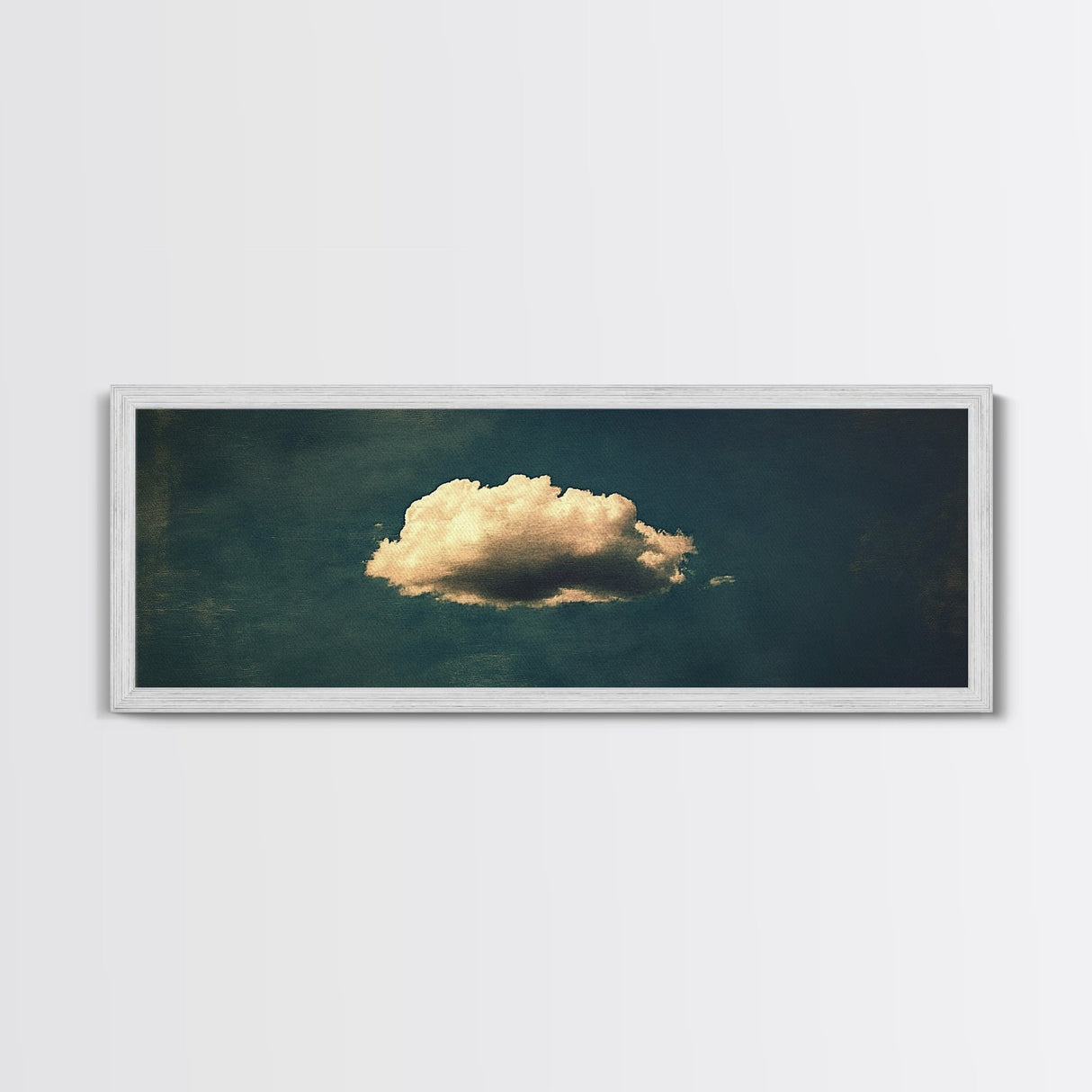 The Lonely Cloud - Framed Canvas Print - Vintage Moody Cloud Wall Art - Single Cloud In A Blue Sky - Vintage Above Bed Boho Art