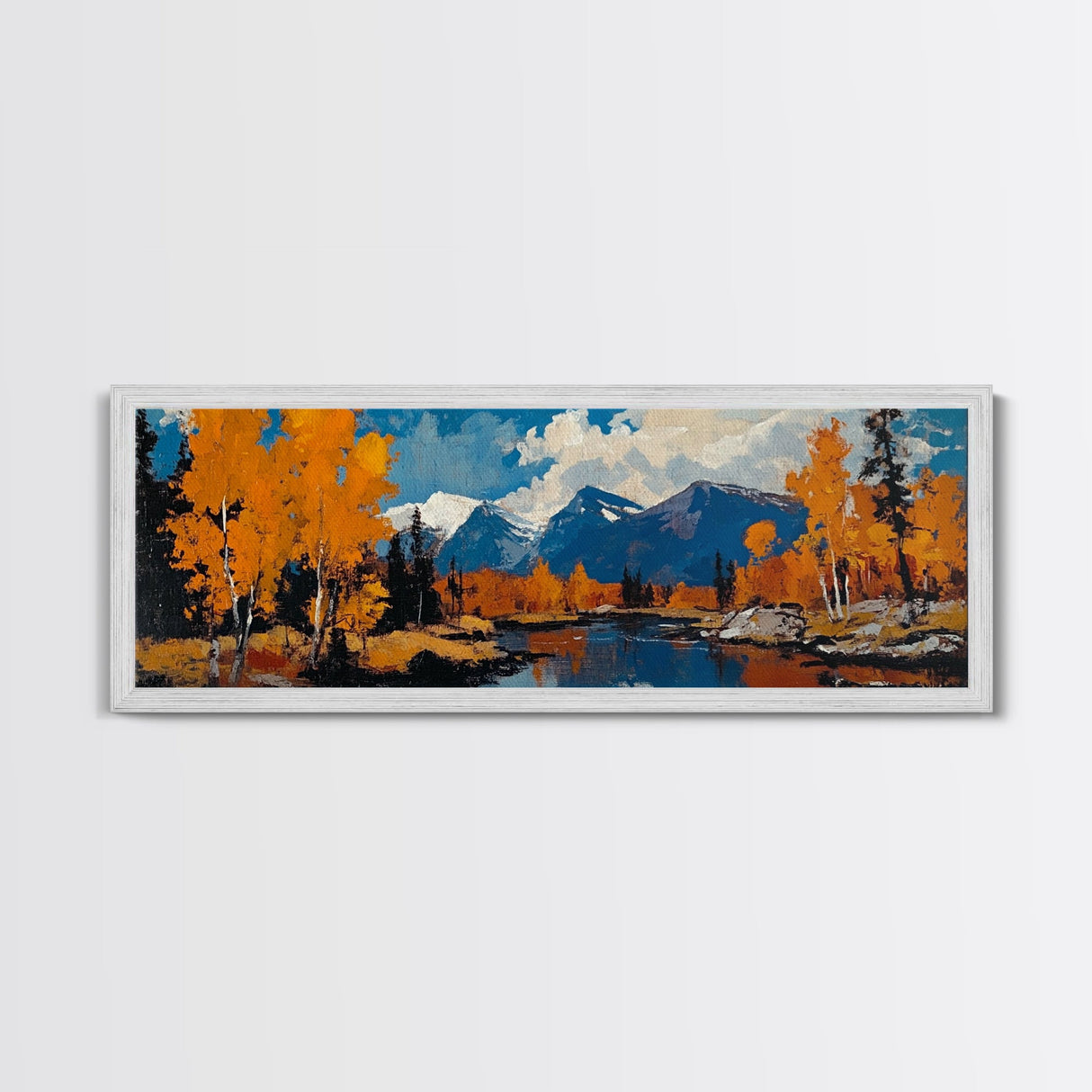 Large Framed Vintage Fall Landscape Wall Art - Oil Painting Print - Living Room Wall Art - Canvas Wall Art - Mountain Painting