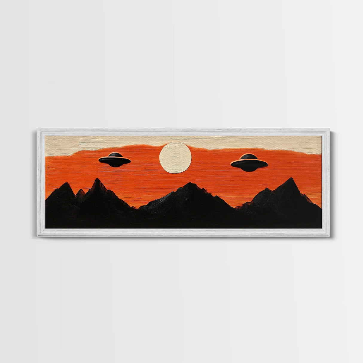 Fun Nursery Decor - Boy's Room Wall Art - Panoramic Flying Saucers or UFOs Art Print - Framed Canvas