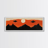 Fun Nursery Decor - Boy's Room Wall Art - Panoramic Flying Saucers or UFOs Art Print - Framed Canvas