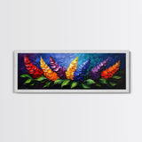 Large Wildflower Painting on Navy Blue Background, Canvas Print, 3D Appearance, Minimalist / Boho Farmhouse Decor
