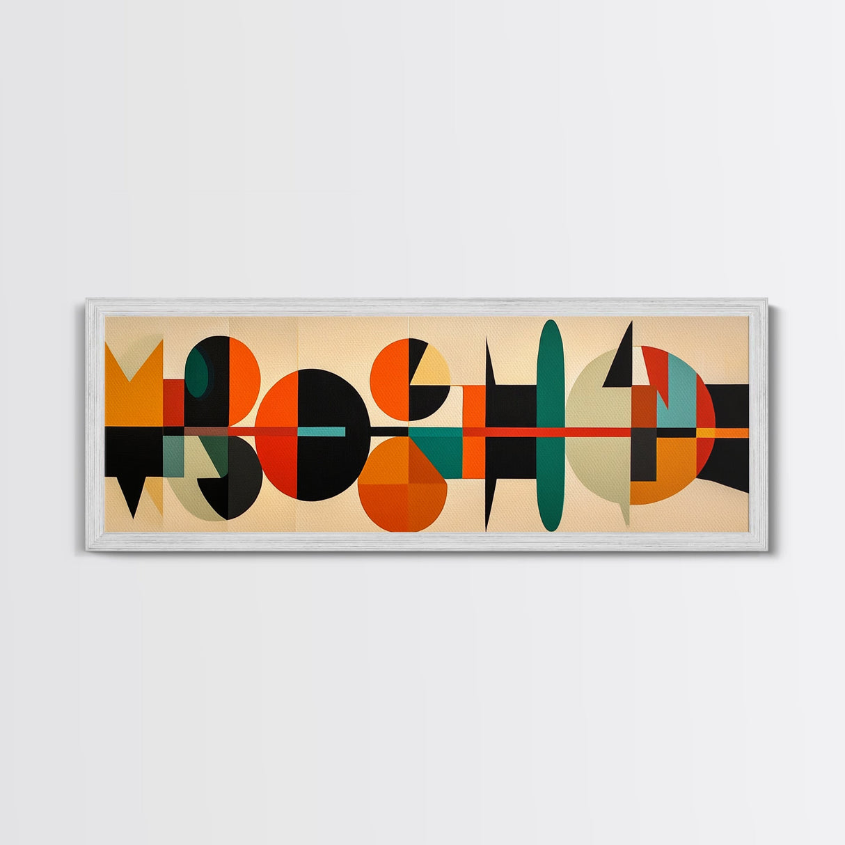 Mid-Century Modern Abstract Geometric Pattern Wall Art, Canvas Print, Wide Panoramic Wall Art For Living Room
