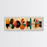 Mid-Century Modern Abstract Geometric Pattern Wall Art, Canvas Print, Wide Panoramic Wall Art For Living Room
