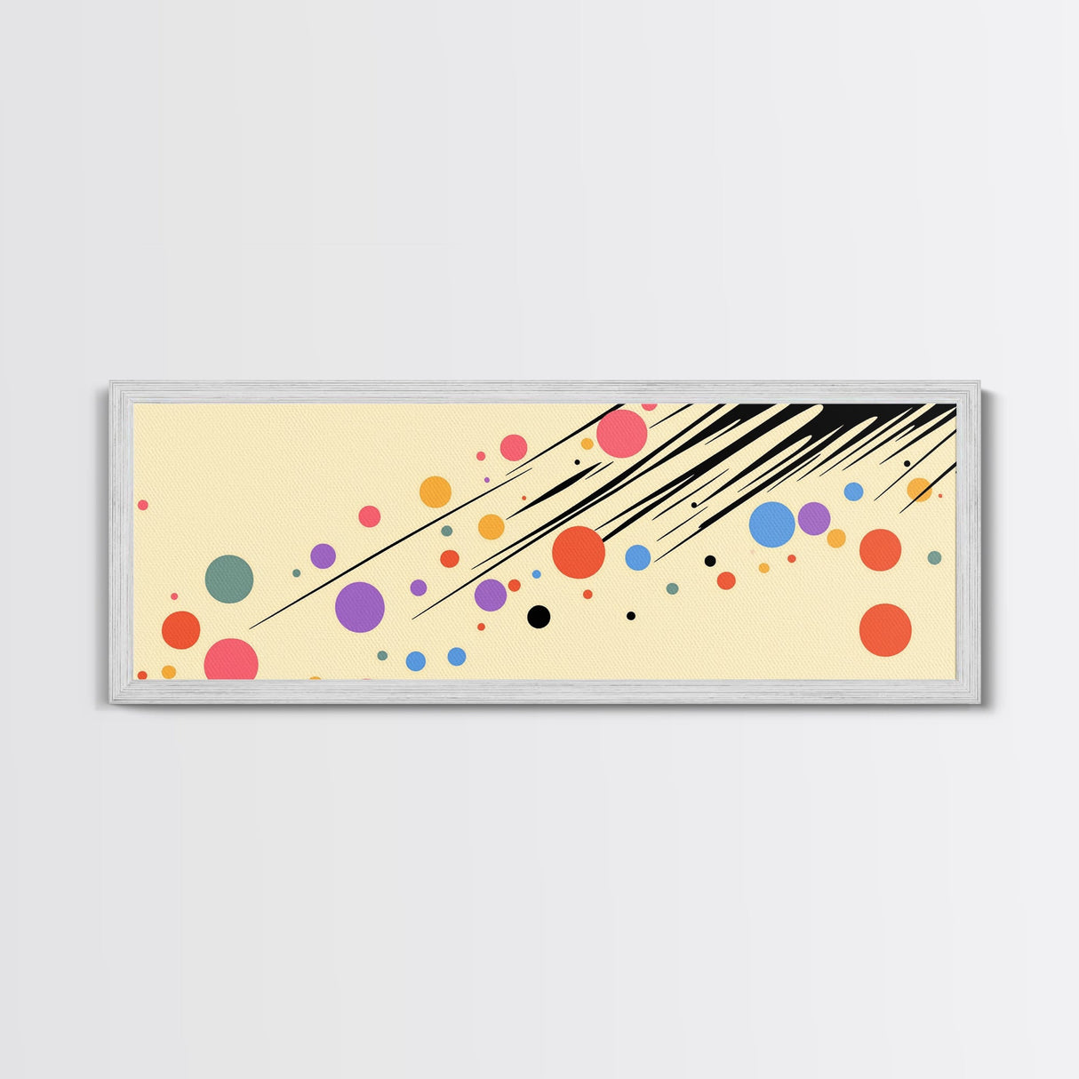 Polka Dots On Cream Background, Framed Canvas Print, Panoramic Wall Art, Modern Home Decor, Boho Style Above Bed Wall Art