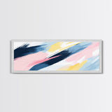 Pastel Abstract Brush Strokes Painting Print, Framed Canvas Art, Panoramic Extra Wide Office Decor, Living Room Or Bedroom Oversized Art