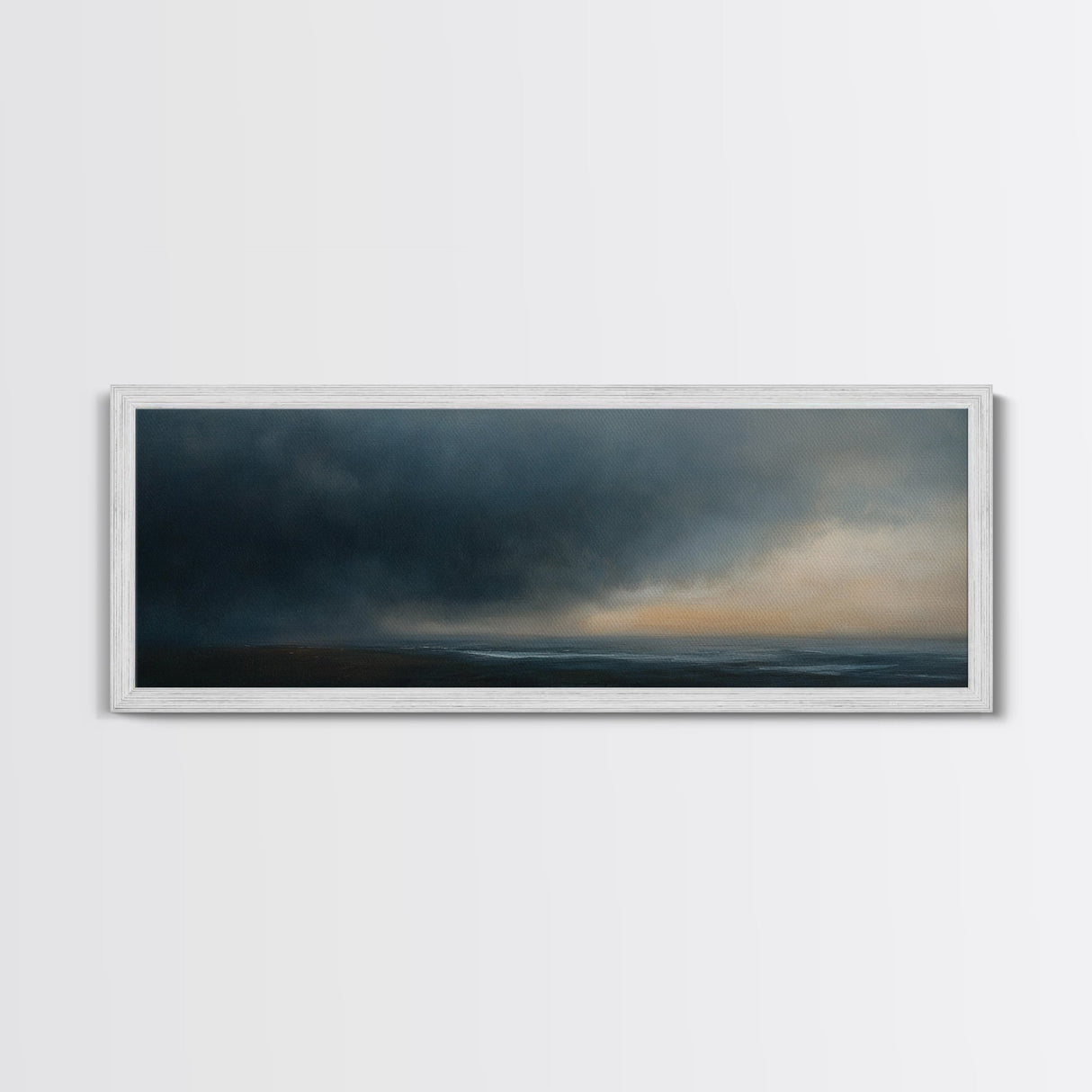 Framed Moody Wall Art, Panoramic Seascape On a Stormy Day - Dark Decor - Cloudy Sky Art - Above Bed Decor, Above Sofa Painting