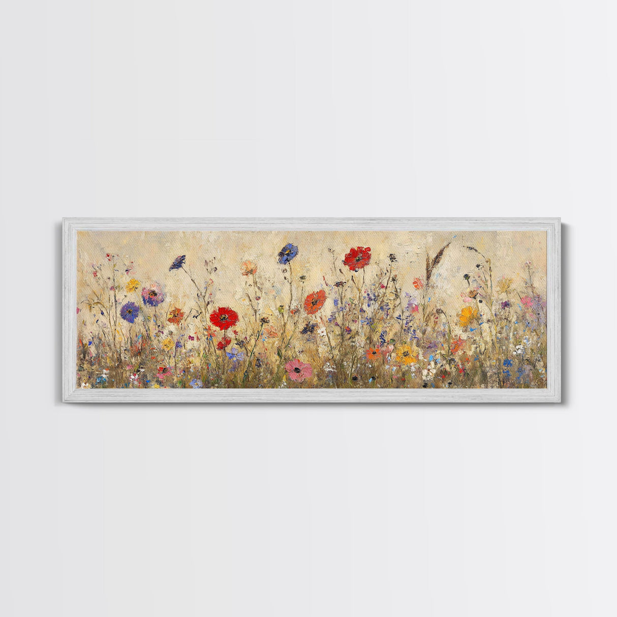 Field of Wildflowers, Spring Floral Decor, Oil Painting Canvas Print, Panoramic Art, Boho Floral Decor, Botanical Wall Art, Field of Flowers