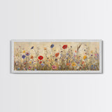 Field of Wildflowers, Spring Floral Decor, Oil Painting Canvas Print, Panoramic Art, Boho Floral Decor, Botanical Wall Art, Field of Flowers