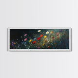 Wildflowers At Midnight Framed Canvas Print, Moody Decor, Boho Minimalist Wall Art, Modern Art, Floral or Botanical Wall Art