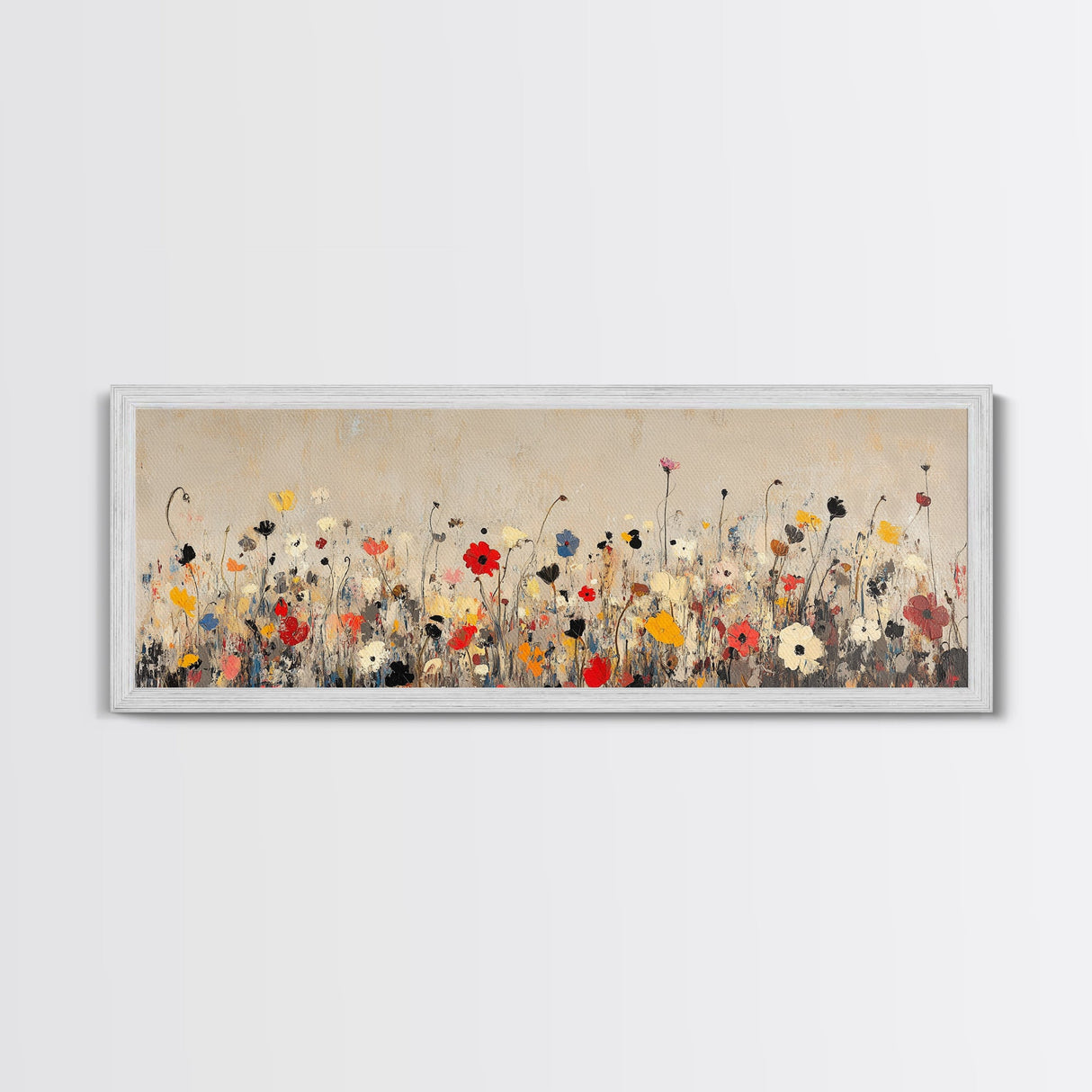 Muted Wild Flowers On White Background, Framed Canvas Print, Mother's Day Gift Idea, Wood Frame, Rustic Art, Farmhouse Decor, Boho Art