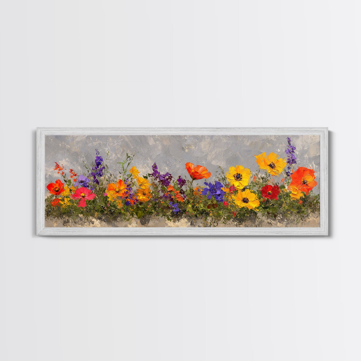 Rustic Wildflower Print, Wood Framed Canvas Art, Wild Flowers Oil Painting Print, Boho Style Minimalist Decor, Farmhouse Art