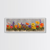 Rustic Wildflower Print, Wood Framed Canvas Art, Wild Flowers Oil Painting Print, Boho Style Minimalist Decor, Farmhouse Art