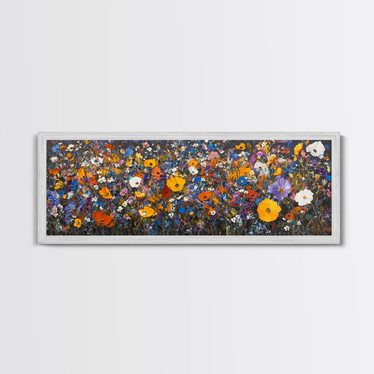 Field of Flowers - Floral Decor - Boho Farmhouse Wall Art Framed Canvas Print - Minimalist Decor - Cute Vibrant Wall Art