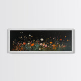 Dark & Moody Wild Flowers Under a Full Moon, Framed Canvas Print, Panoramic Extra Wide Wall Art, Oversized Home Decor